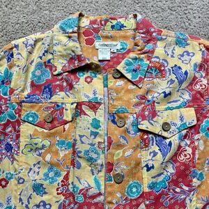 Colorful Floral Linen Blend Light Jacket SIZE MEDIUM Tagua Nut Buttons‎